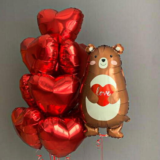 Набор шаров на 14 февраля "Мишка Love" 11 шаров