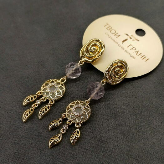 Серьги с аметистом и ловцами снов