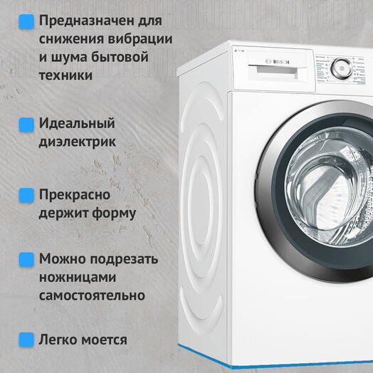 Коврик под стиральную машинку 60х85 см, устраняет перемещение, снижает шум и вибрацию (под технику) голубой