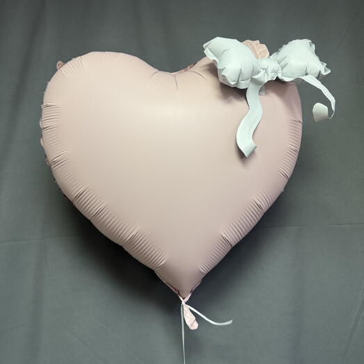 Шар-сердце с бантом, матовый розовый