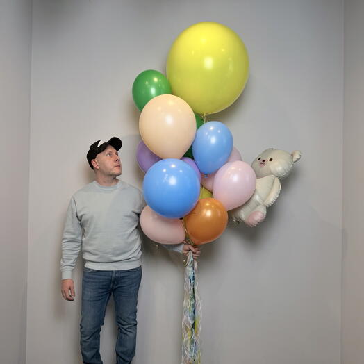 Связка шаров «Дофаминовое облако с Мишкой»