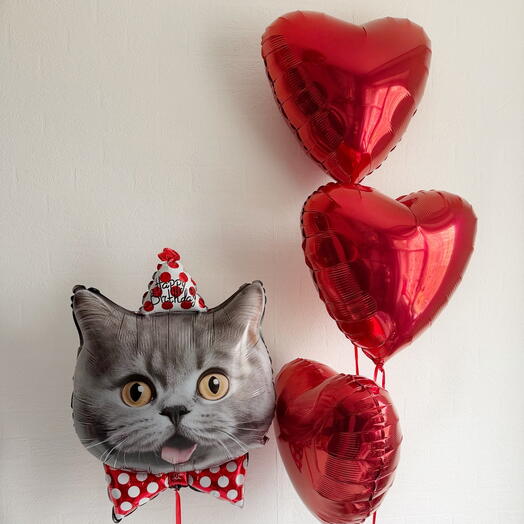 Воздушные шары *Кот с сердцами*