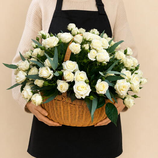 White Spray Rose Basket