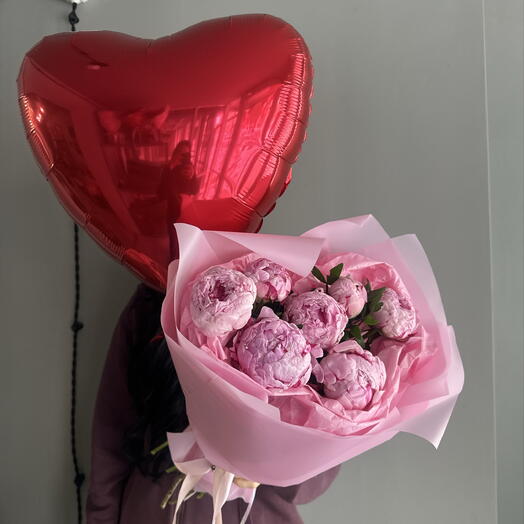 Хит! сет букет пионов+ шар ♥️ сердце