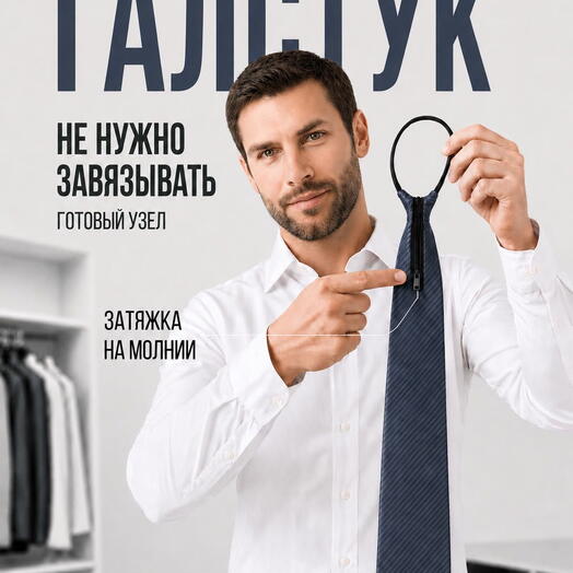 Фальшгалстук графитовый мужской широкий с готовым узлом для офиса и учебы