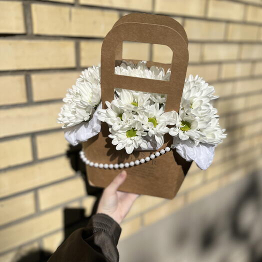 Сумка с кустовой хризантемой-ромашкой « Белый жемчуг»