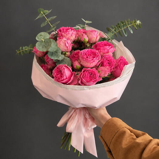 Нежный монобукет кустовых роз Pink whisper»