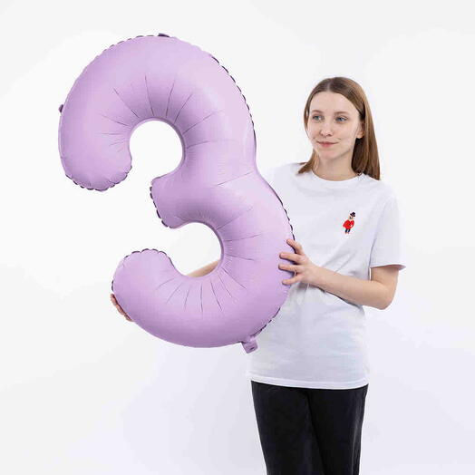 Гелиевый шар «Цифра 3» лавандовый матовый / Фольгированный шар с гелием на день рождения