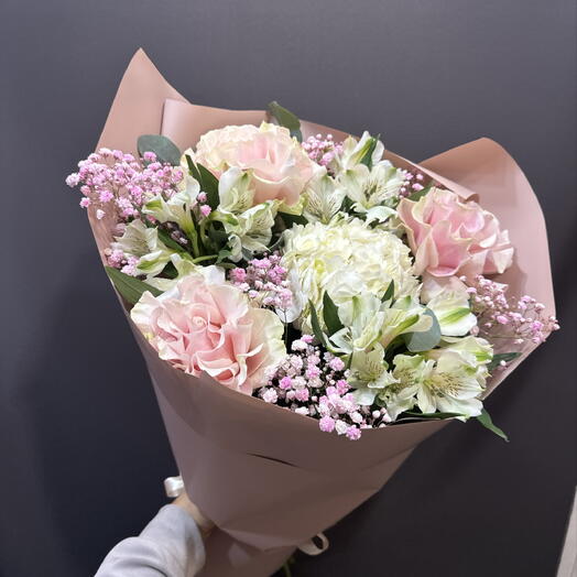 Букет французских роз, гортензии, альстромерий , гипсоыилы💐 4