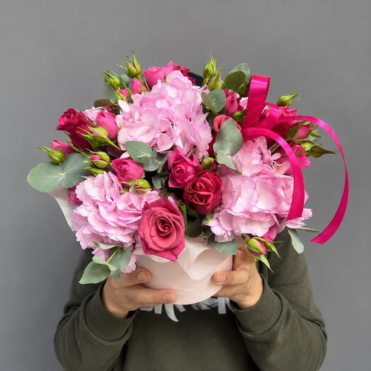 Нежно-розовая композиция с Гортензией и Розой 🌸