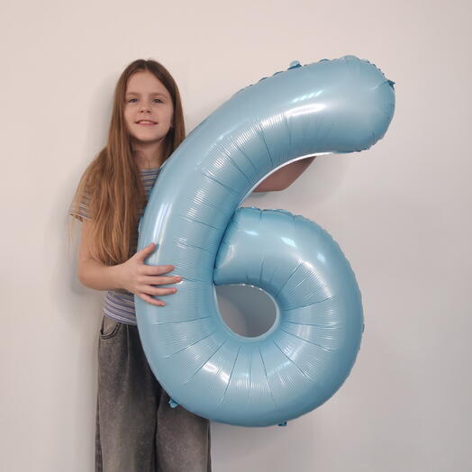 Шар-цифра 6 с гелием на день рождения — Голубая, 102 см