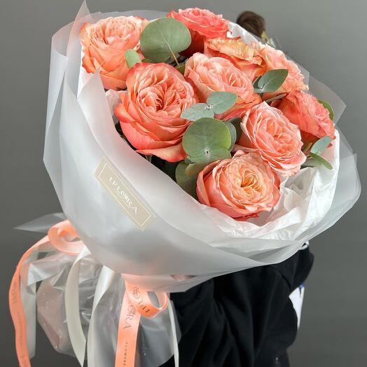 Персиковые пионовидные розы - Кахала