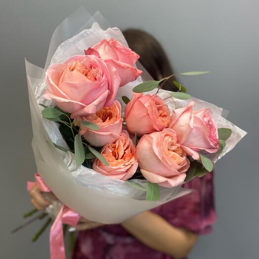 Rosas peonías Premium con eucalipto