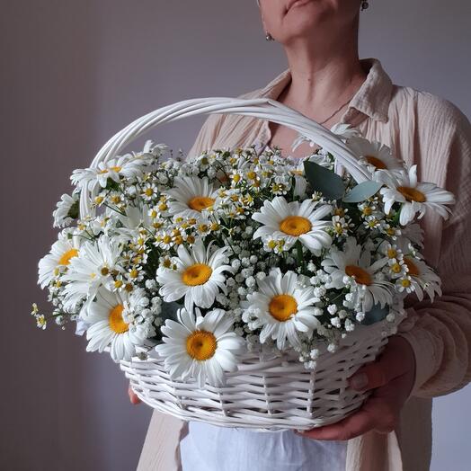 Кoрзинa c ромашками