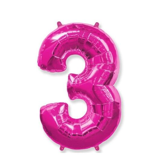 Шар-цифра "3" гелиевый, цвет фуксия