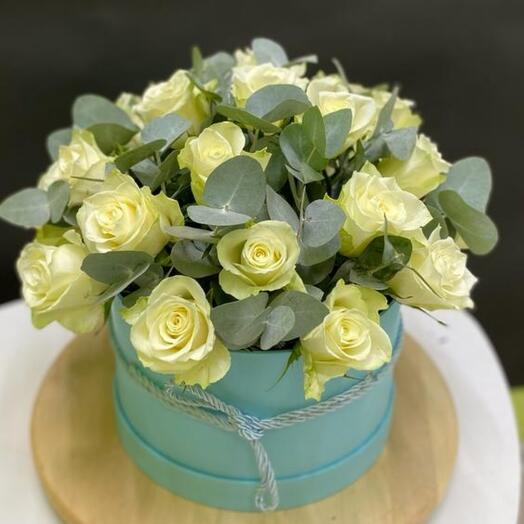White roses in a box
