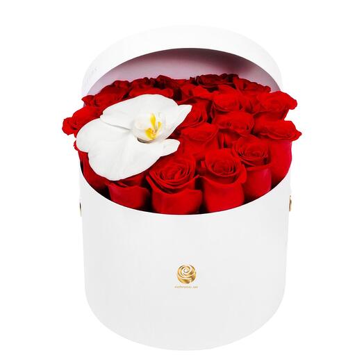 Cardiff - Valentines Red Roses and Single Orchid Flower Box