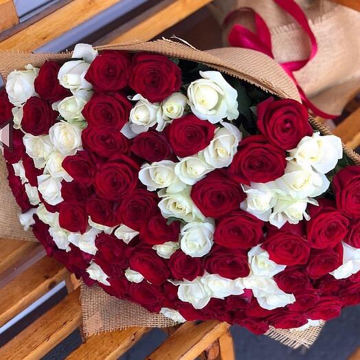 101 red and white roses