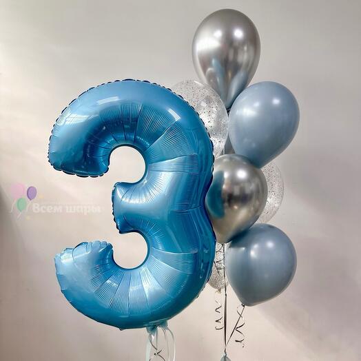 Шары на 3 три года голубой 💙