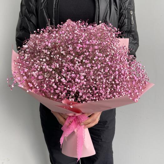 Bouquet with pink gypsophila