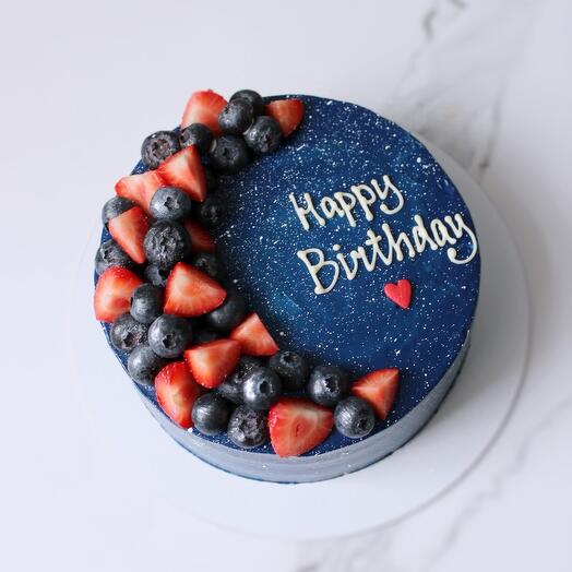 Pastel de cumpleaños 1kg Cosmos con fresas y arándanos"feliz cumpleaños"