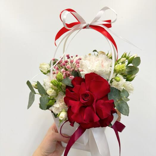 Handbag with French rose and eucalyptus