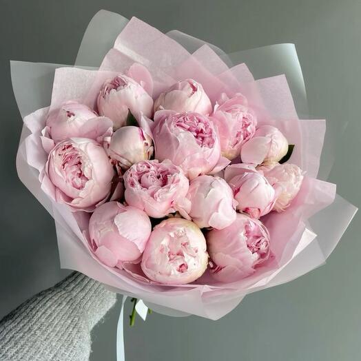 Bouquet of pink peonies 15 pieces