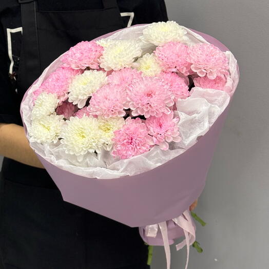 Розовые и белые хризантемы 💖