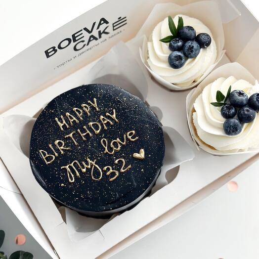 Набор бенто и капкейки «с днем рождения» черный бенто «happy birthday»
