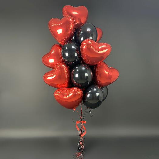 Букет чёрный с сердцами