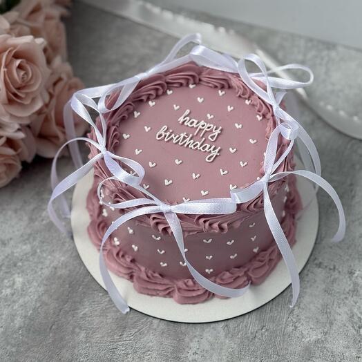 Бенто торт М с белыми бантиками Ламбет happy birthday на день рождения