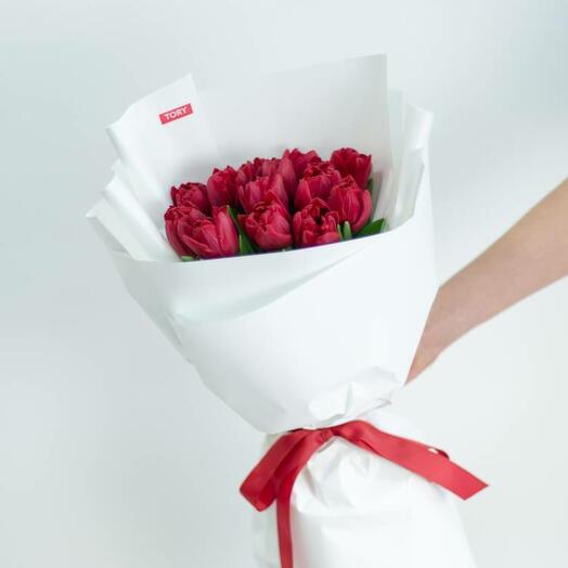 Bouquet of 15 Red Pion Tulips