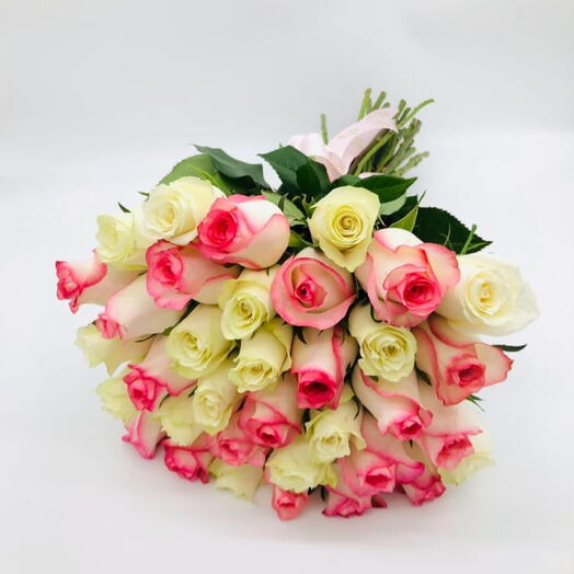 51 white and pink roses bouquet