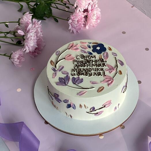 "Happy Birthday, beloved Mom and Grandma" cake