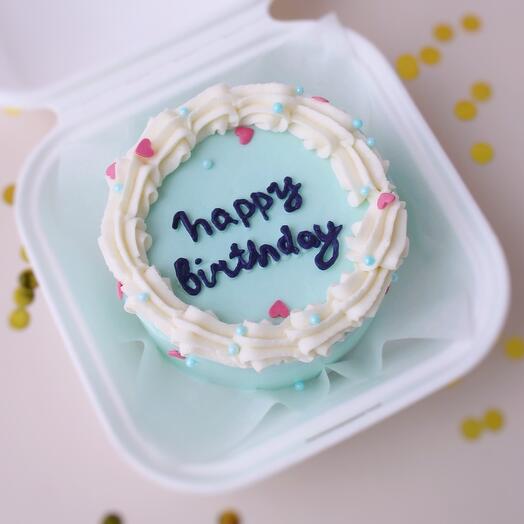 Бенто торт с рюшами голубой на день рождения «happy birthday