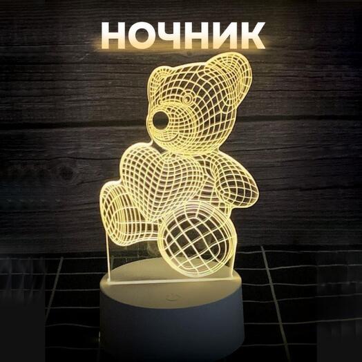 3D Светильник Мишка с сердцем