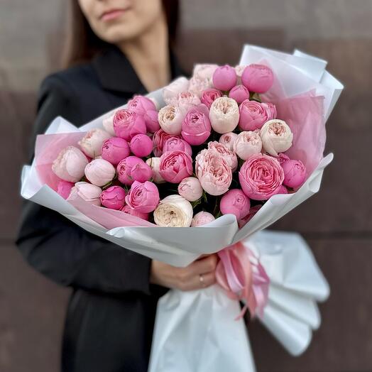 Букет| пионовидные кустовые розы 15шт