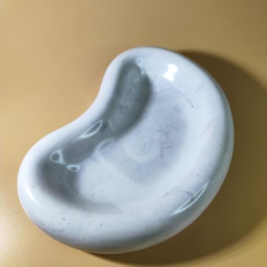 Поднос декоративный "Мрамор", овальный, 20,5x12,5 см, белый с черным краплением, глянцевый