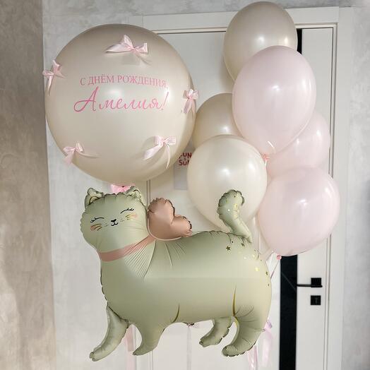 Сет «Кошка с бантиком» для девочки, на годик