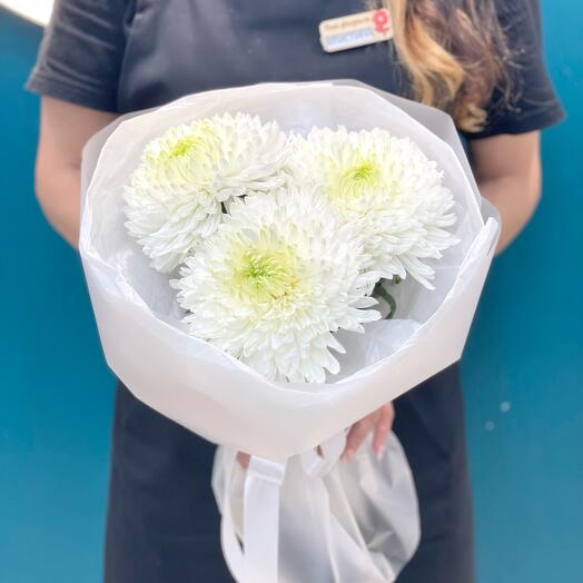 Нежный букет белоснежных хризантем