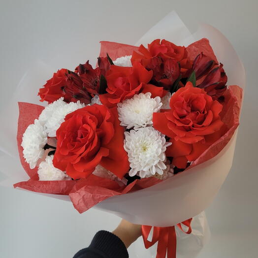 Воспоминание 💋 хризантема кустовая, роза французская, альстромерия 💋