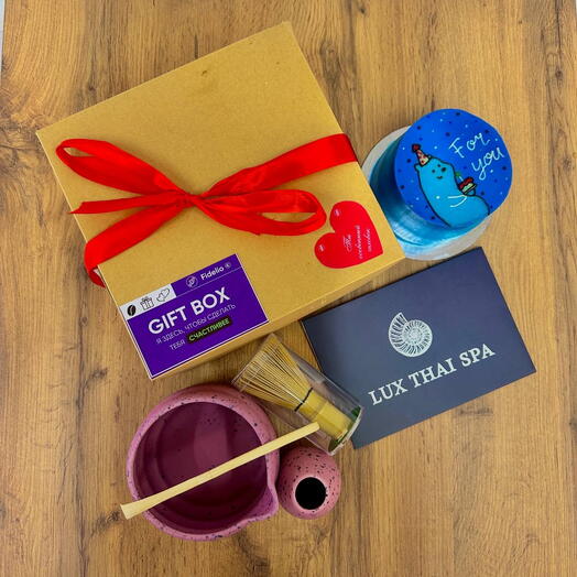 Подарочный набор сертификат в спа с бенто тортиком и набором для приготовления матчи lux thai spa
