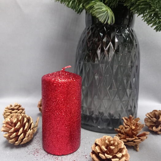 Свеча красная с блёстками 5*10