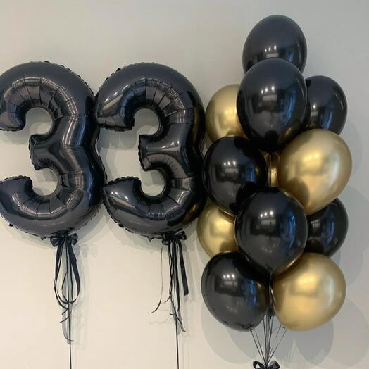 Черные цифры и связка черные и золото шары девушке женщине парню мужчина на день рождения