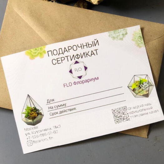 Сертификат на мастер класс создание мини Флорариума