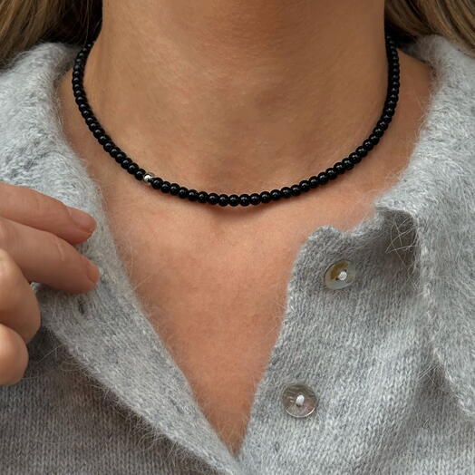 Черное колье из натурального камня CAVIAR ONYX 4(37-42р) на подарок, на день рождения, подруге, маме, сестре, дочери