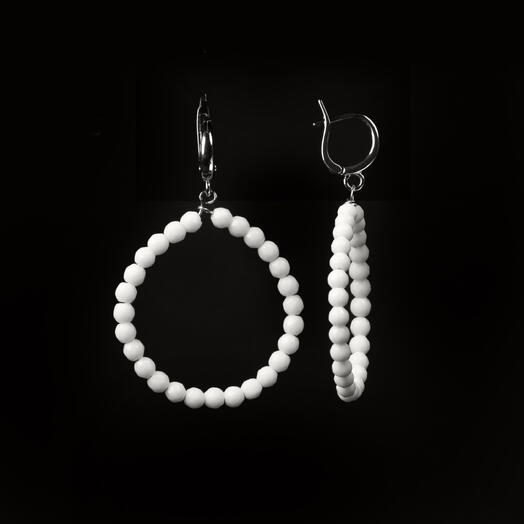 Серьги Ирис Белый агат Rh+ (EAR1145)
