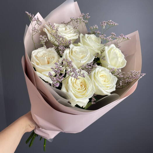 Изящный фарфор-Букет из белой пионовидной розы и лимониума S