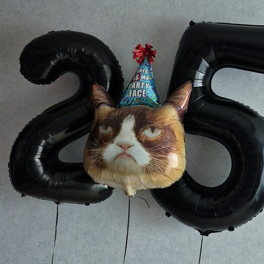 Воздушные шары с цифрами и сердитый котом