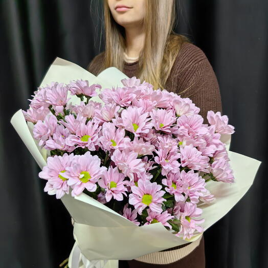 Букет из 9 нежно-розовых кустовых хризантем (код 467)